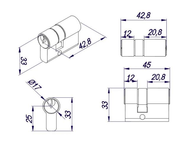 EC30SC42.8MM-DNW/Циліндр ключ-ключ