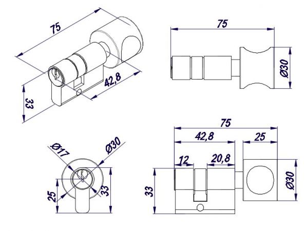 EC40SC42.8MM-OS-DNW/Циліндр ключ-баранчик